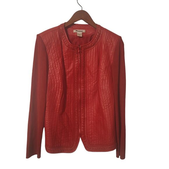Nygard Collection‎ Leather Jacket Womens L 14-16 RED Sweater Sleeves - Picture 1 of 3
